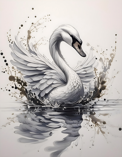 Swan Ink Wash by Pabodie Art