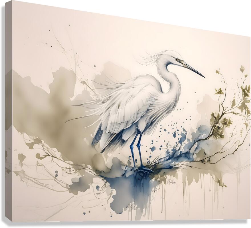 Egret Ink Wash  Canvas Print