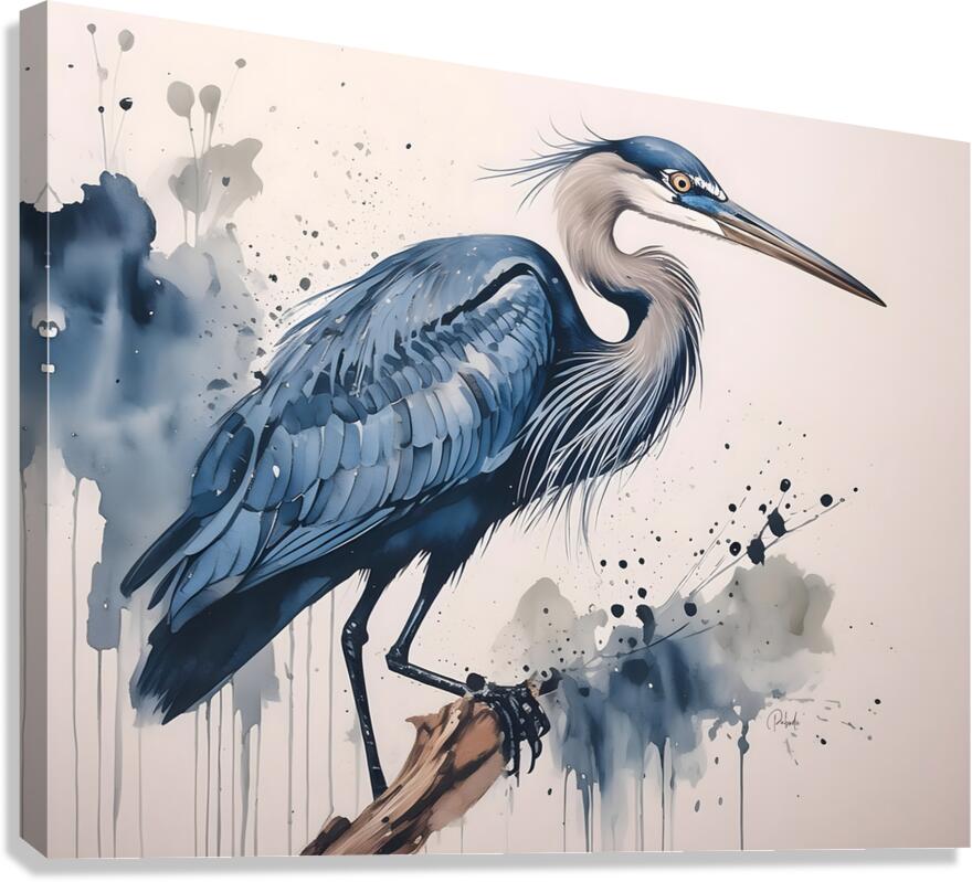 Great Blue Heron Ink Wash  Canvas Print