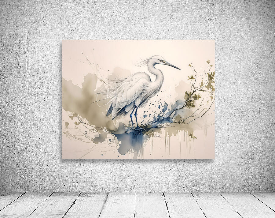 Egret Ink Wash by Pabodie Art