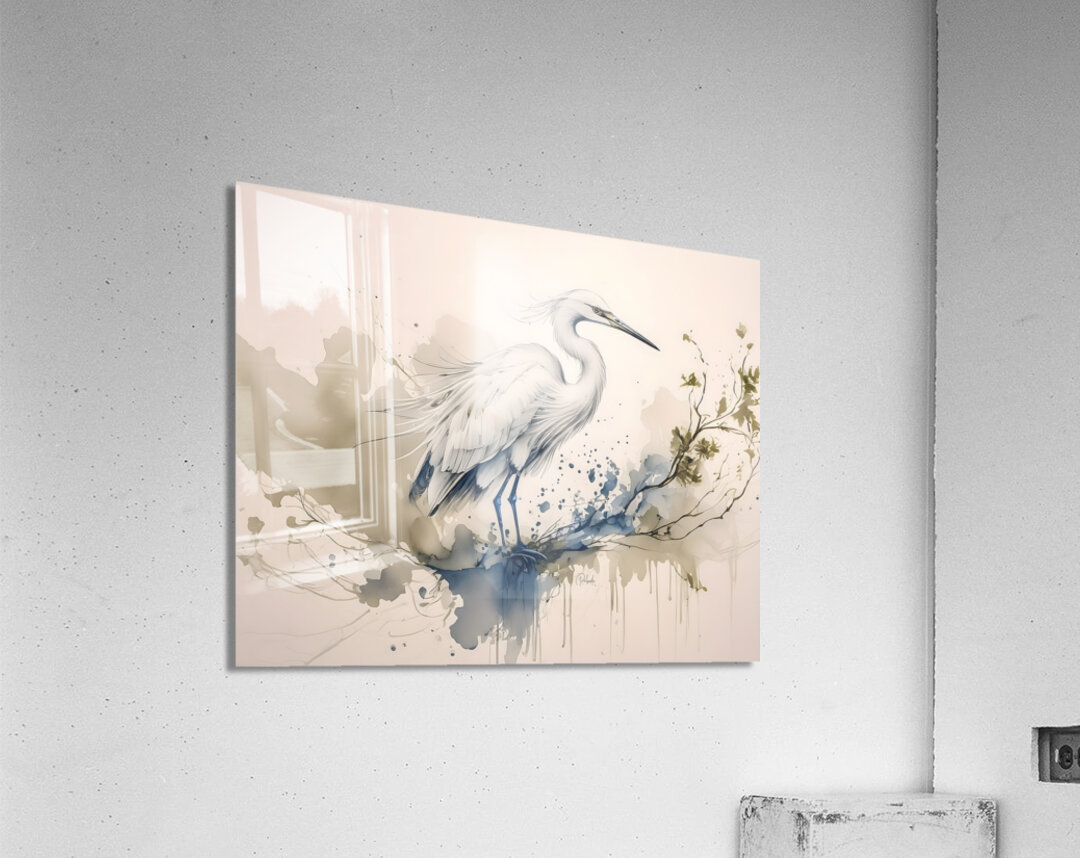 Egret Ink Wash Acrylic Print