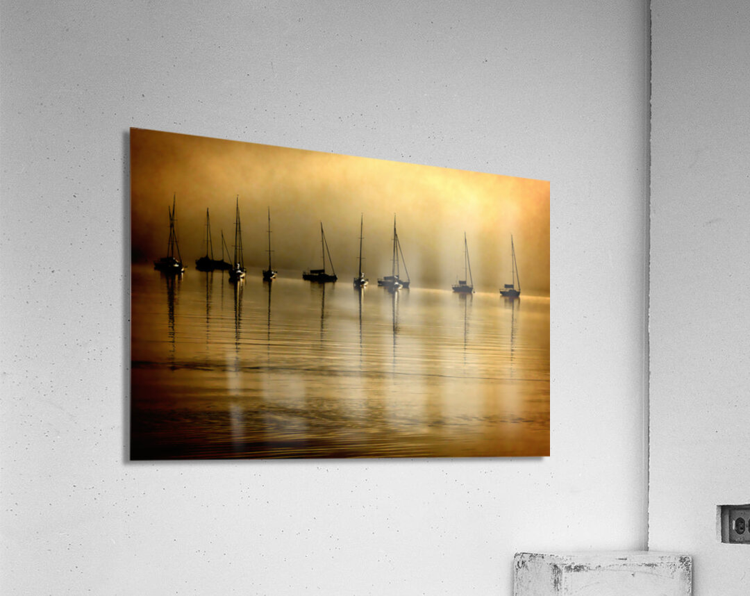 Anchored Out Under a Golden Sky Acrylic Print