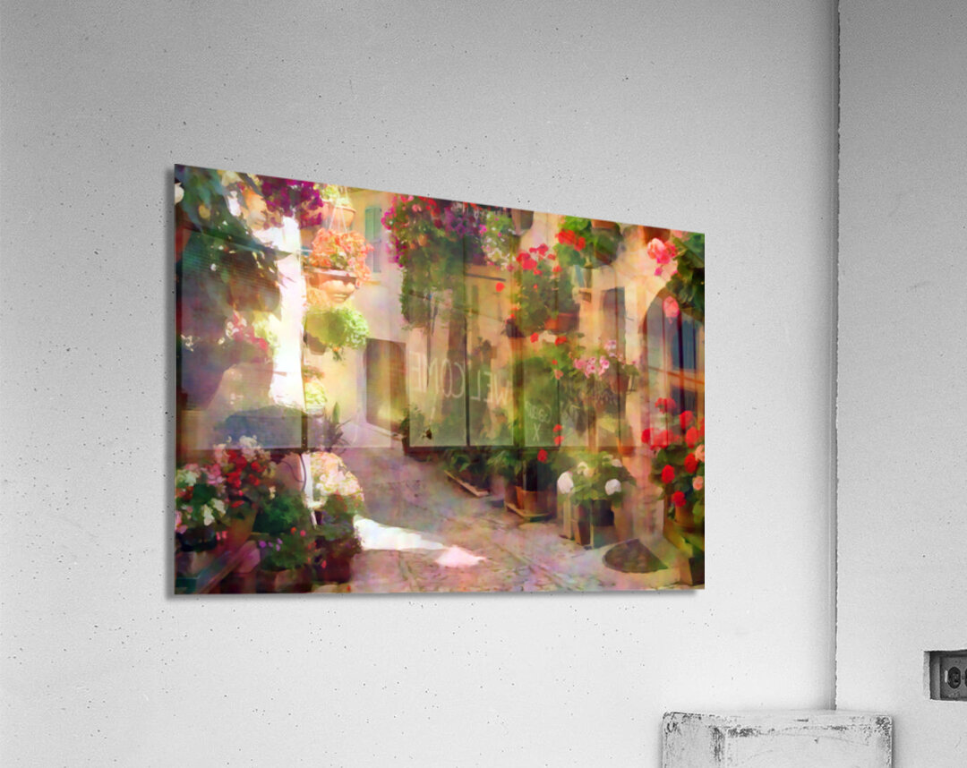 Flower Filled Cobblestone Alley Acrylic Print