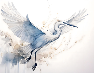 Egret In Flight Ink Wash