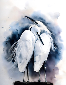 Egret Love Inkwash
