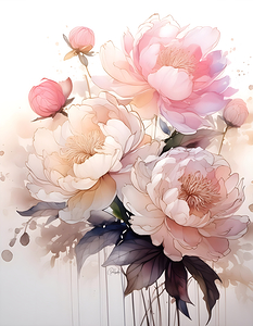 Peonies Ink Wash II