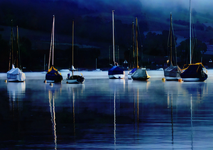 Sailboats and Mooring Buoys at Dusk