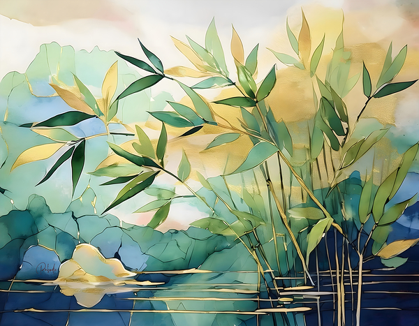 Bamboo Leaves in Water Print