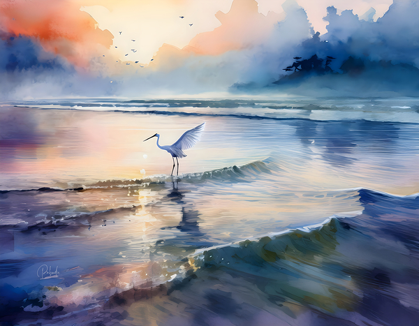 Egret Fishing Print