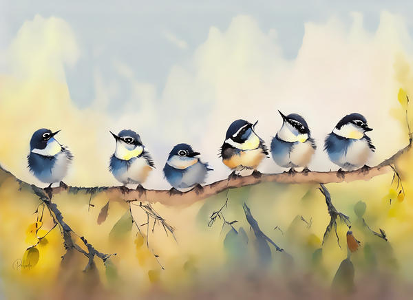 Baby Chickadees on a Branch Digital Download
