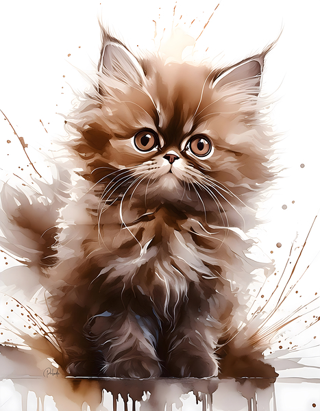 Chocolate Persian Kitten Ink Wash by Pabodie Art