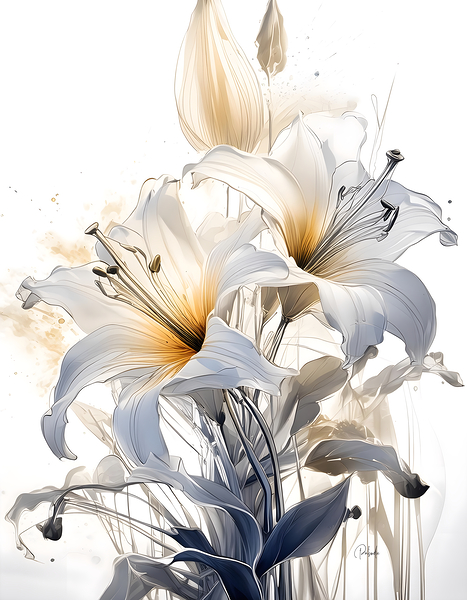 Lillies Ink Wash Digital Download