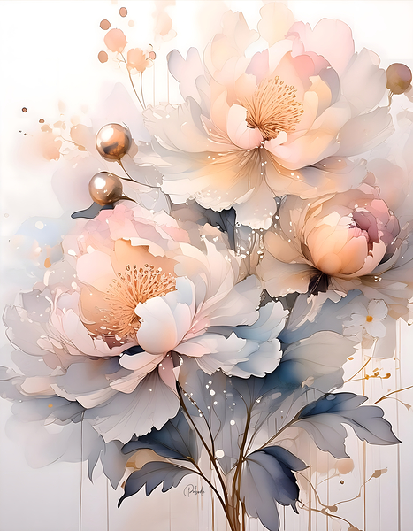 Peonies Ink Wash I Digital Download
