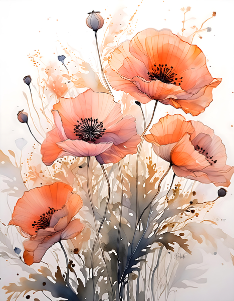 Poppies Ink Wash Print