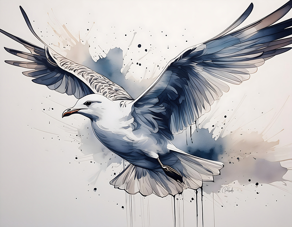 Sea Gull Ink Wash by Pabodie Art