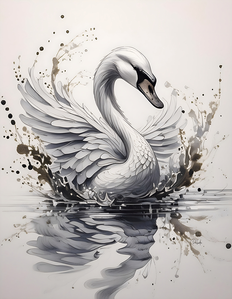 The Swan Ink Wash Print