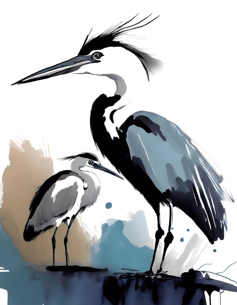 The Blue Heron and the Egret by Pabodie Art