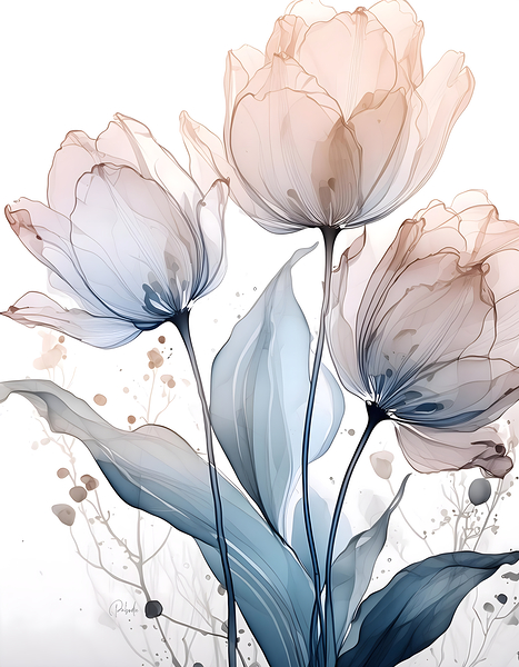 Tulips Ink Wash by Pabodie Art