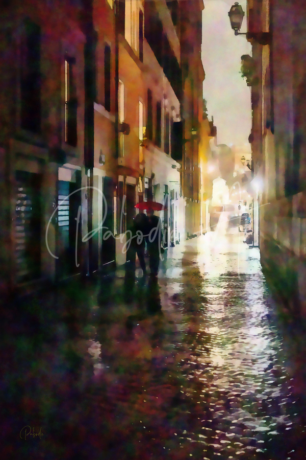 Rainy Walk Through a Cobblestone Alley  Print