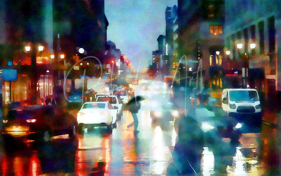 Reflections of New York CIty Streets In The Rain  Print