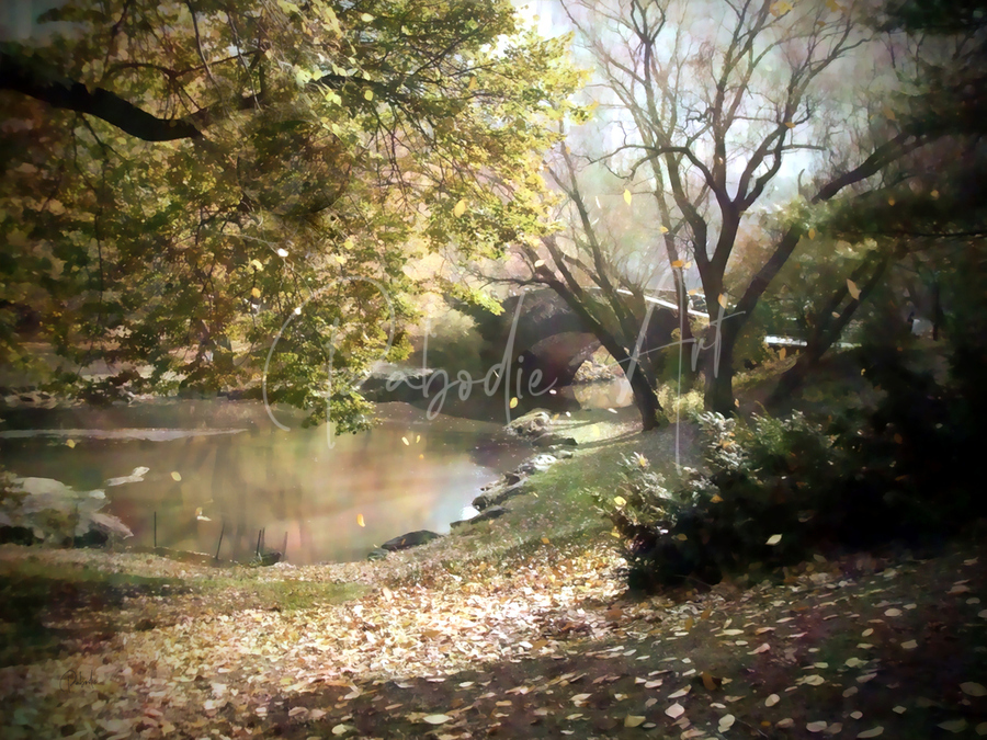 The Grassy Bank Along The Bridge  Print