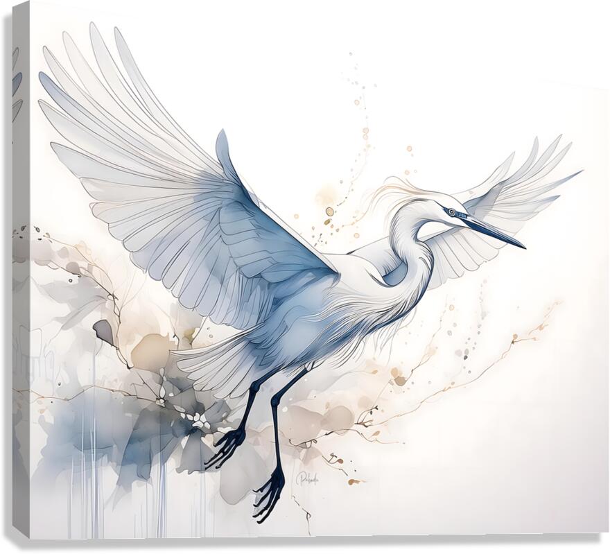 Egret In Flight Ink Wash Canvas Print