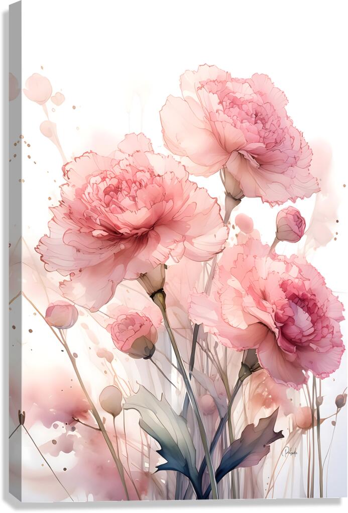 Carnations Ink Wash Canvas Print