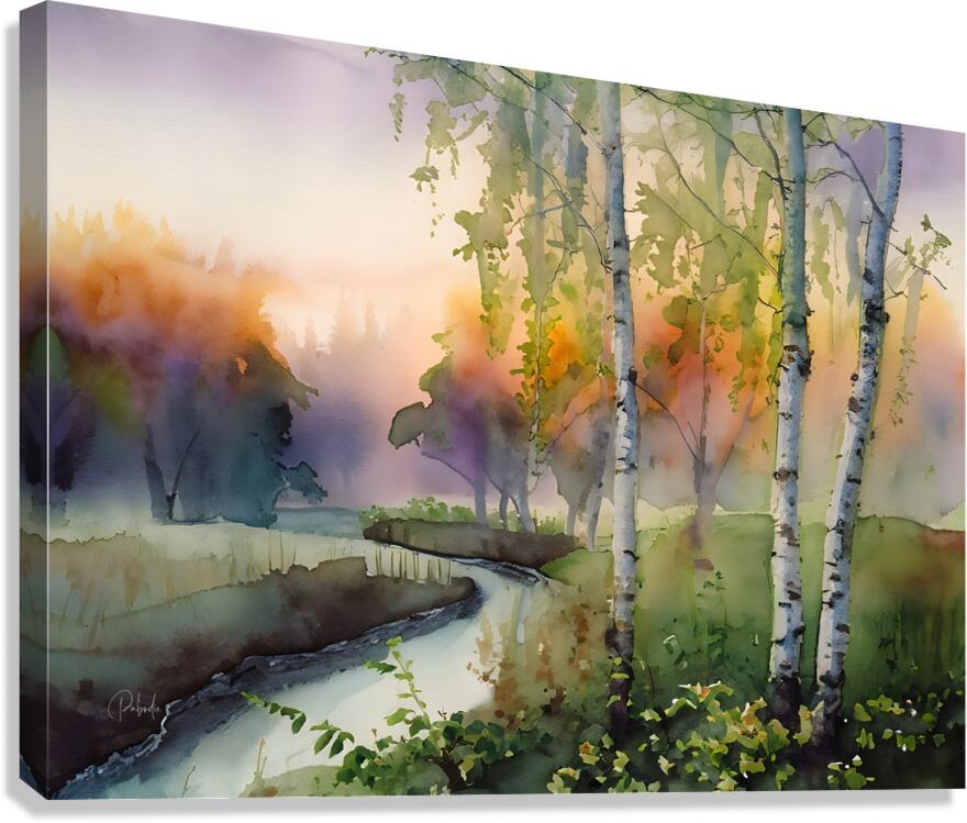 Birch Creek Watercolor Canvas Print