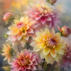 Dahlia Blooms and Buds