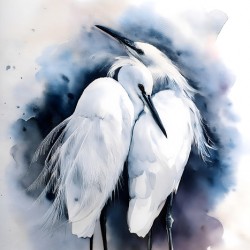 Egret Love Inkwash