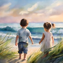 Toddlers Discovering The Beach