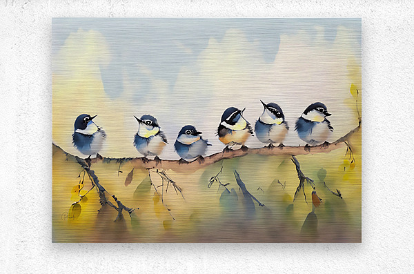 Baby Chickadees on a Branch  Metal print