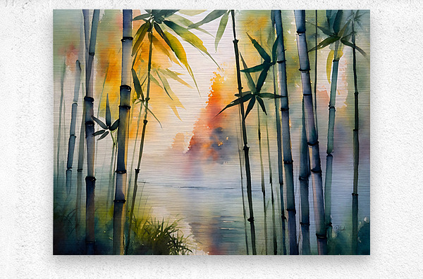 Bamboo Trees Watercolor  Metal print