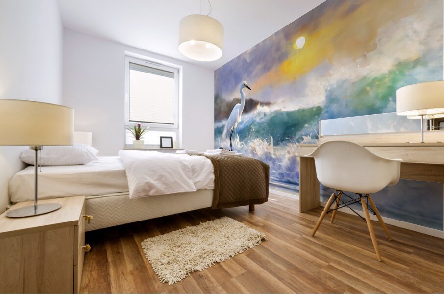 The Egret And The Rough Sea Mural print
