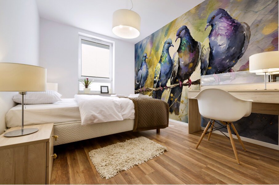 Pigeon Party Mural print