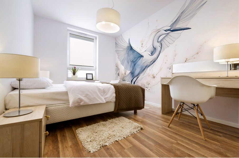 Egret In Flight Ink Wash Mural print