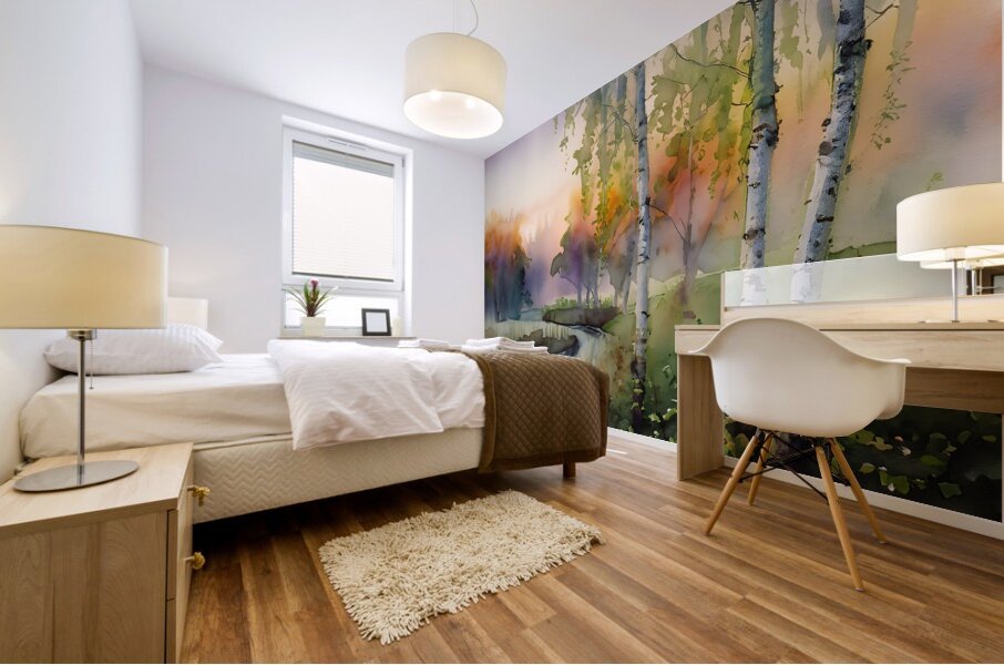 Birch Creek Watercolor Mural print