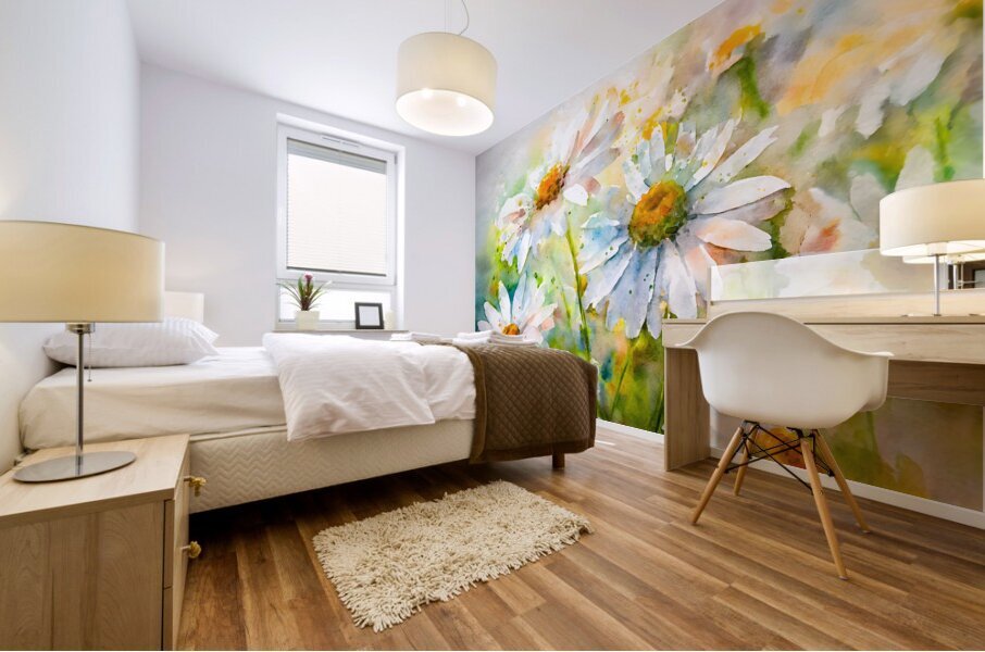 Watercolor Daisies Mural print