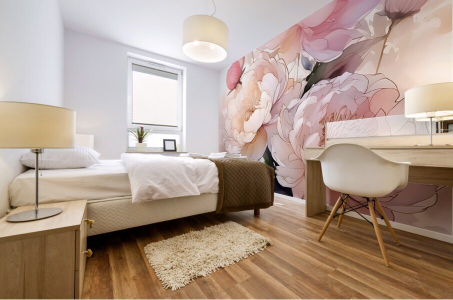 Peonies Ink Wash II Mural print