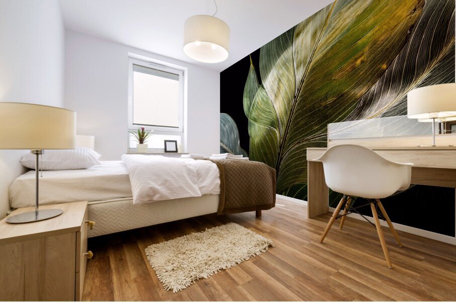 Tropical Leaves on Black Mural print