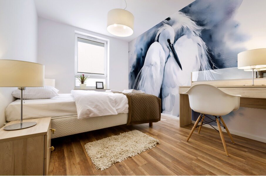Egret Love Inkwash Mural print