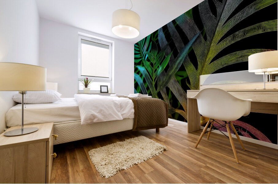Tropical Leaves At Night Mural print