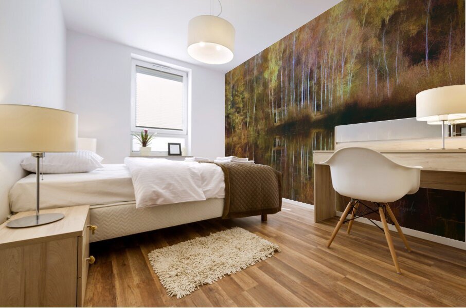 Birch Cabin Lake Reflections Mural print