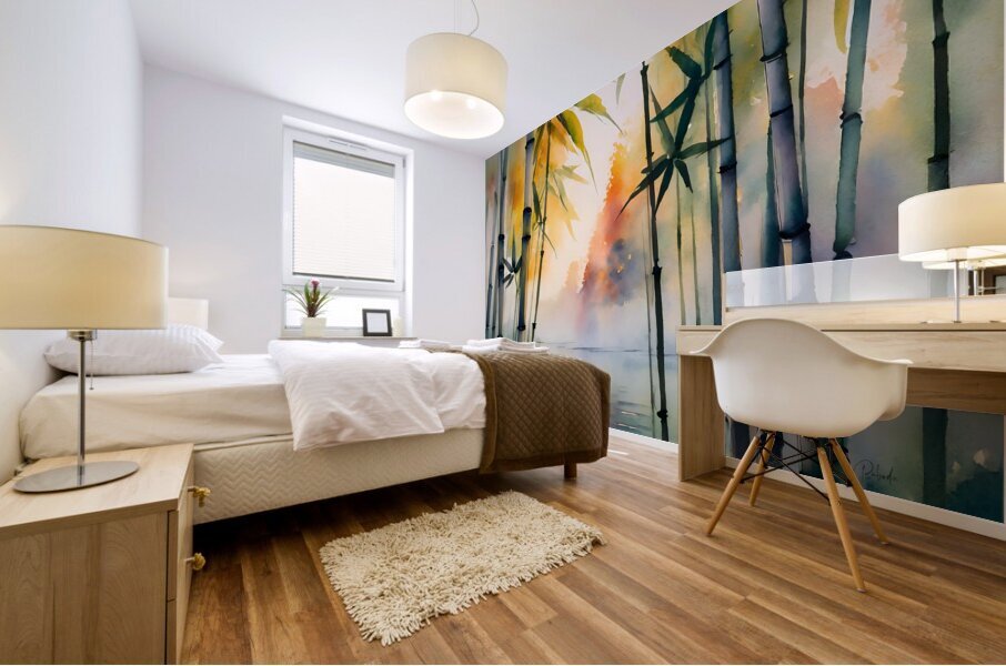 Bamboo Trees Watercolor Mural print