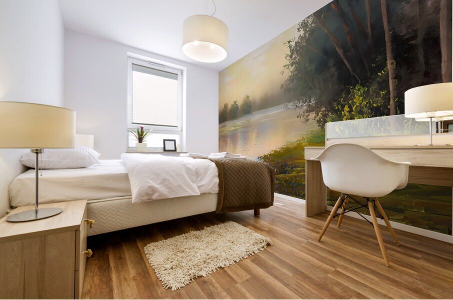 The Boat Along The Bank Mural print