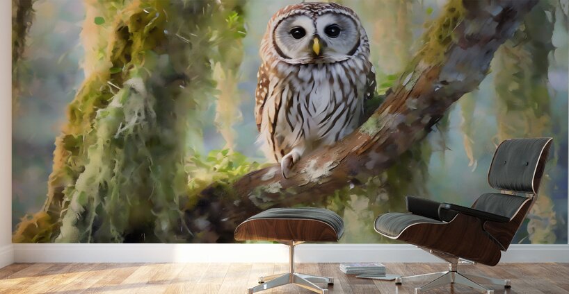Barred Owl and Spanish Moss Wall Murals