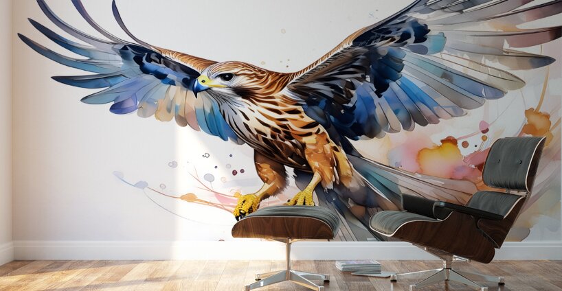 Hawk In Flight Ink Wash Wall Murals