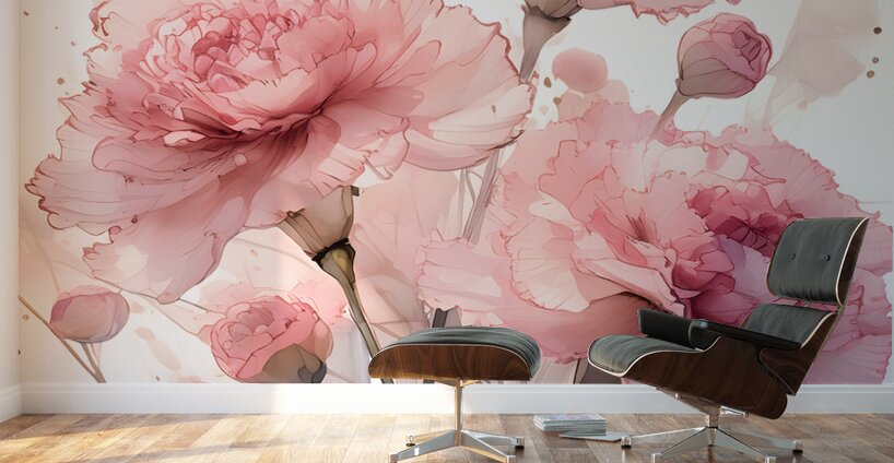 Carnations Ink Wash Wall Murals