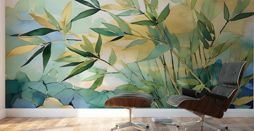 Bamboo Leaves in Water Wall Murals