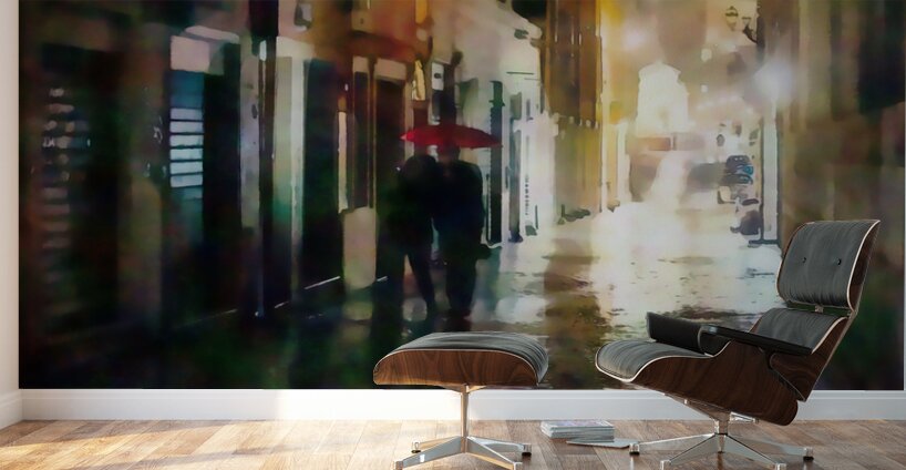 Rainy Walk Through a Cobblestone Alley Wall Murals